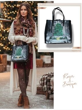 🌿LIFE Magazine Rockefeller Center Christmas Tree Tote Bag - Bejeweled NYC 9x9